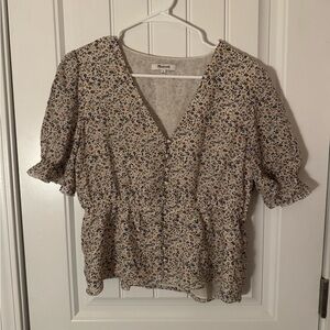 Madewell Silk V-Neck Peplum Popover Top